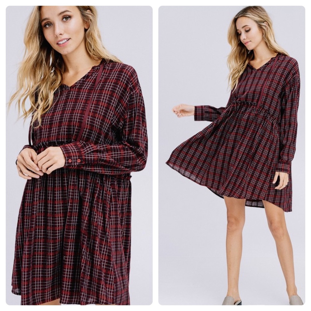 ❤️2 for $40❤️wine lined hooded plaid dress - Picture 6 of 10